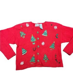 Nutcracker Womens Medium Cotton Ramie Blend Button Up Christmas Sweater
